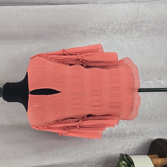 1. State Textured Ruffle Sleeve Coral Blouse, Size Small - Picture 5 of 7
